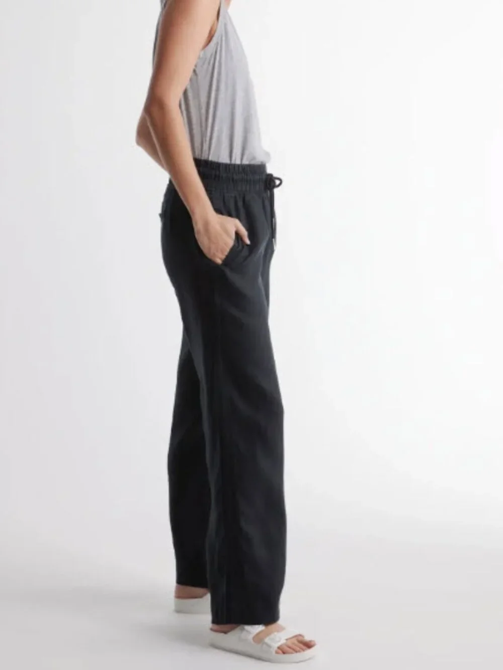 Quince Black 100% European Linen Wide-Leg Pants Size Small - Picture 1 of 9